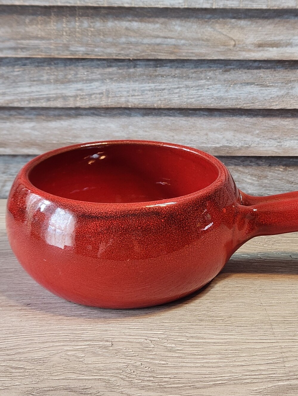 Red Glazed Terracotta Soup Chili Handled Bowl Made in Italy by De Silva
